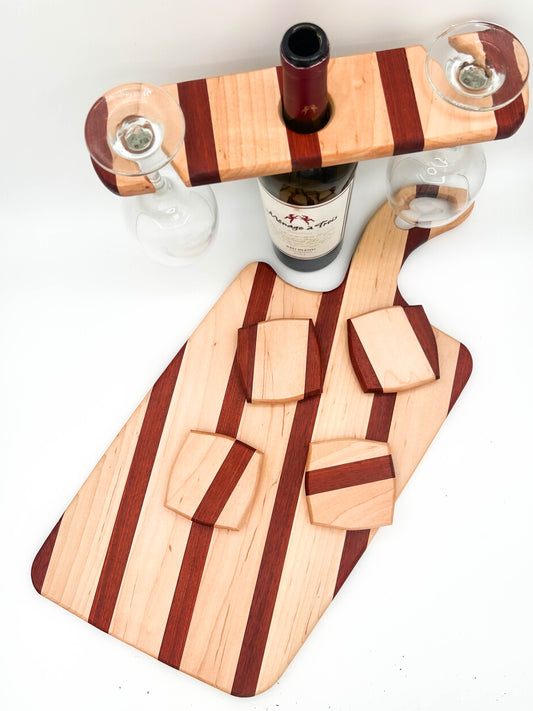 Candy Stripe Charcuterie Board with Wine Glass Rack & Coasters